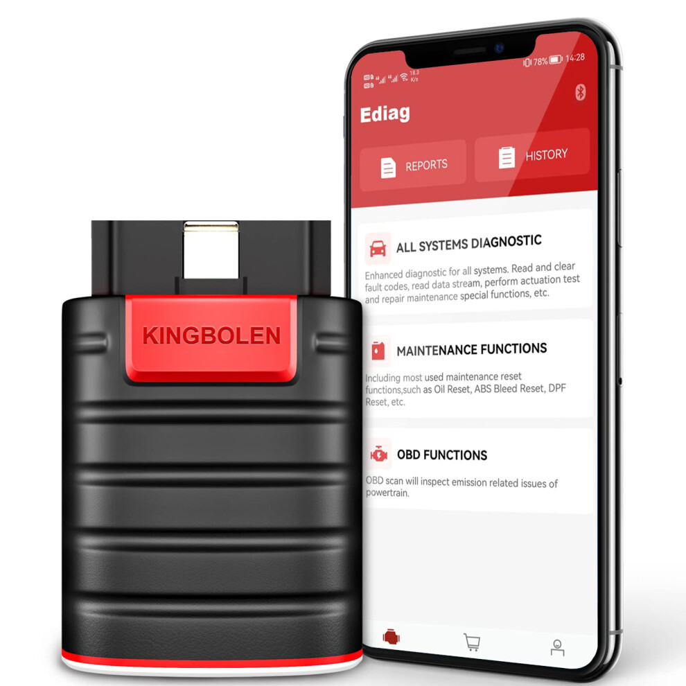 Kingbolen Ediag All Systems Obd2 Scanner Bluetooth, Bidirectional Obdii Diagnostic Tool With Ecu Coding, Active Test, 15+ Reset Functions, Tpms Reset For Iphone & Android, All Software 1 Year Free-image