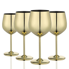 WOTOR Gold Wine Glasses Set of 4 18oz Unbreakable Gold Goblet Stainless Steel Wine Glass Metal Wine Glass for Outdoor Travel Camping Pool Ideal