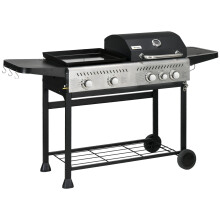 Outsunny Gas Grill and Plancha with 12 kW 4+1 Burners for Garden Party