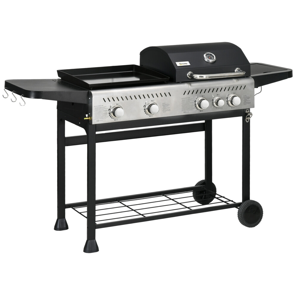 Outsunny Gas Grill And Plancha With 12 Kw 4+1 Burners For Garden Party