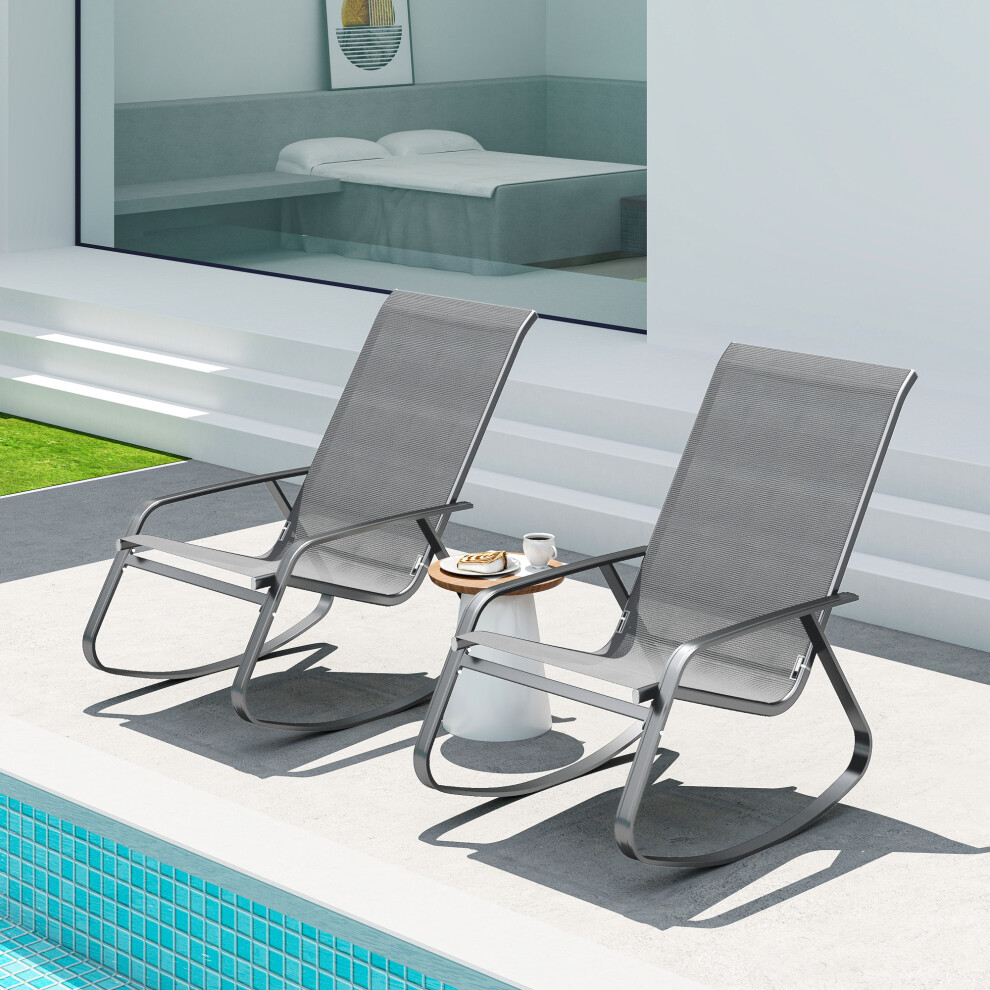 Outsunny 2PCS Garden Rocking Chairs with Armrests, High Back, Grey
