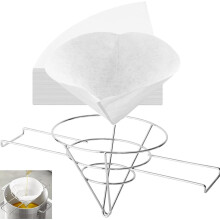 (100 paquete) Conos comerciales de papel de papel de aceite de freidora profunda 100 cuentas con 10 pulgadas con soporte de filtro de acero croma