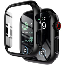 [2 Pack] Compatible for Apple Watch 44mm Series 6 / SE/ Series 5 /Series 4 Tempered Glass Screen Protector with Black Bumper Case YMHML Full Coverag