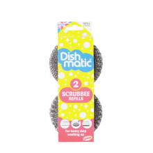 Dishmatic Scrubbee Stainless Steel Scourer Head Refills for Cleaning BBQ, Grill, Oven – Kitchen Washing-Up Handle Refills – Pack of 2