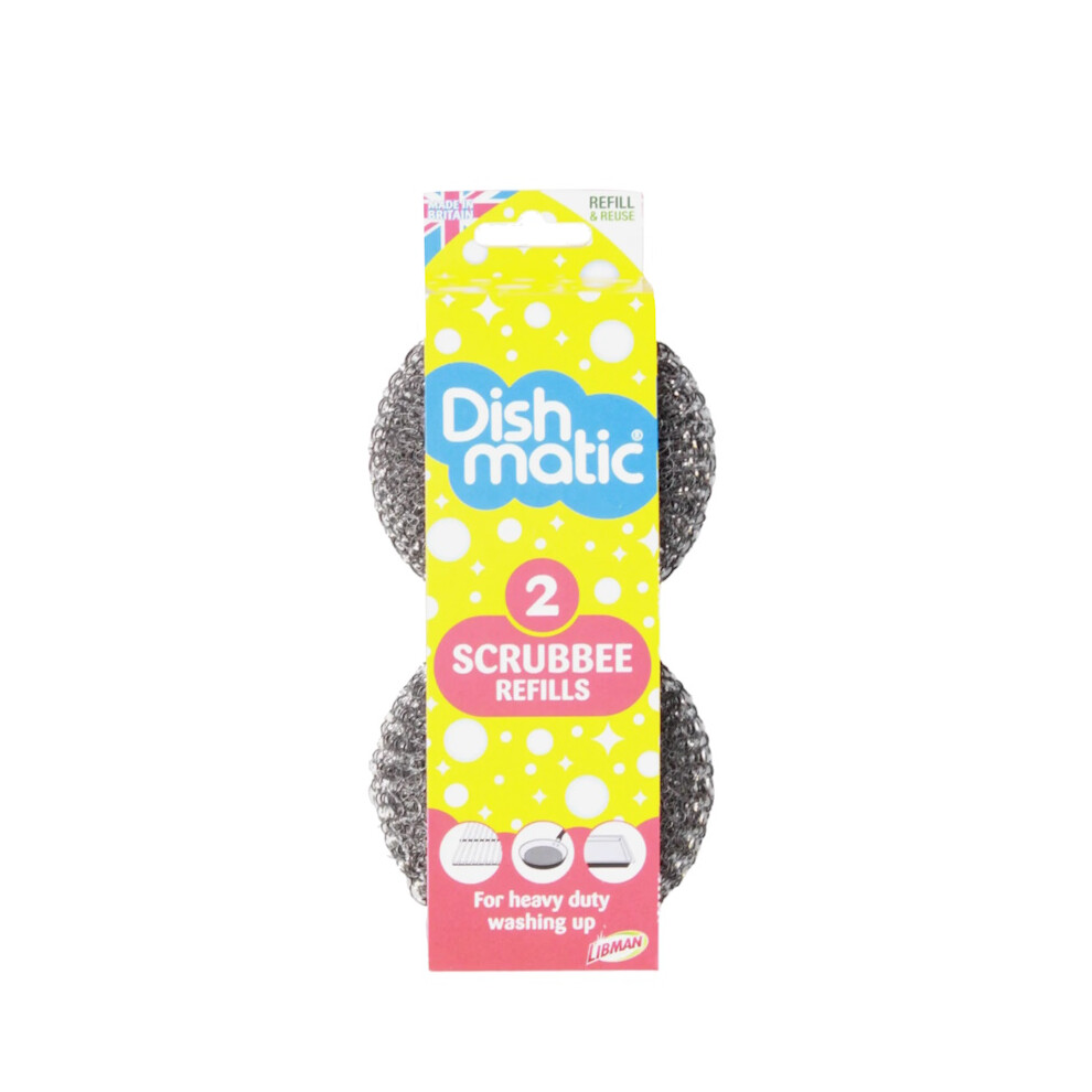 Dishmatic Scrubbee Stainless Steel Scourer Head Refills for Cleaning BBQ, Grill, Oven – Kitchen Washing-Up Handle Refills – Pack of 2