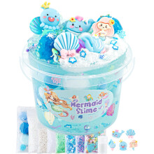 10 FL OZ Mermaid Slime Kit  Blue Clear Slime Bucket  Slime Party Favors for Kids  Glimmer Crunchy Slime Includes 9 Packs of Slime Add-ins  Stress Reli