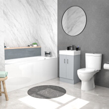 Nes Home Matte Grey 450mm Flat Pack Basin Vanity Unit Toilet & Round Bath