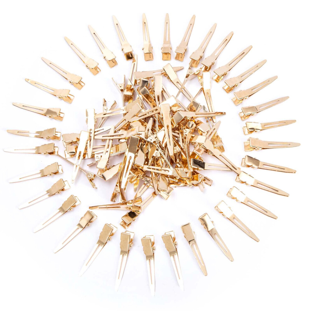 Bandenger - Confezione Da 100 Fermagli A Coccodrillo Dorati, 4,6 Cm, Accessori Per Capelli, Per Ragazze E Donne, Per Acconciature E Colorazione Dei Capelli, Colore Casuale (Dorato)-image