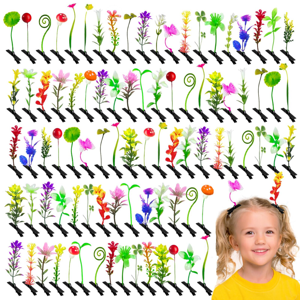 100 Pcs Bean Sprout Hair Clips Mixed Style Plant Hairpins Hair Accessories Funny Little Grass Barrette Headwear with Hot Glue Sticks for Women Kids Gi