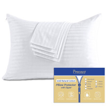 100% Cotton King Pillow Protectors with Zipper White Pillow Cases King Size Set of 4 for Home & Hotel Sateen Soft Cooling Hidden Zippered Pillow Cas