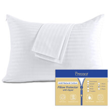 100% Cotton King Pillow Protectors with Zipper White Pillow Cases King Size Set of 2 for Home & Hotel Sateen Soft Cooling Hidden Zippered Pillow Cas