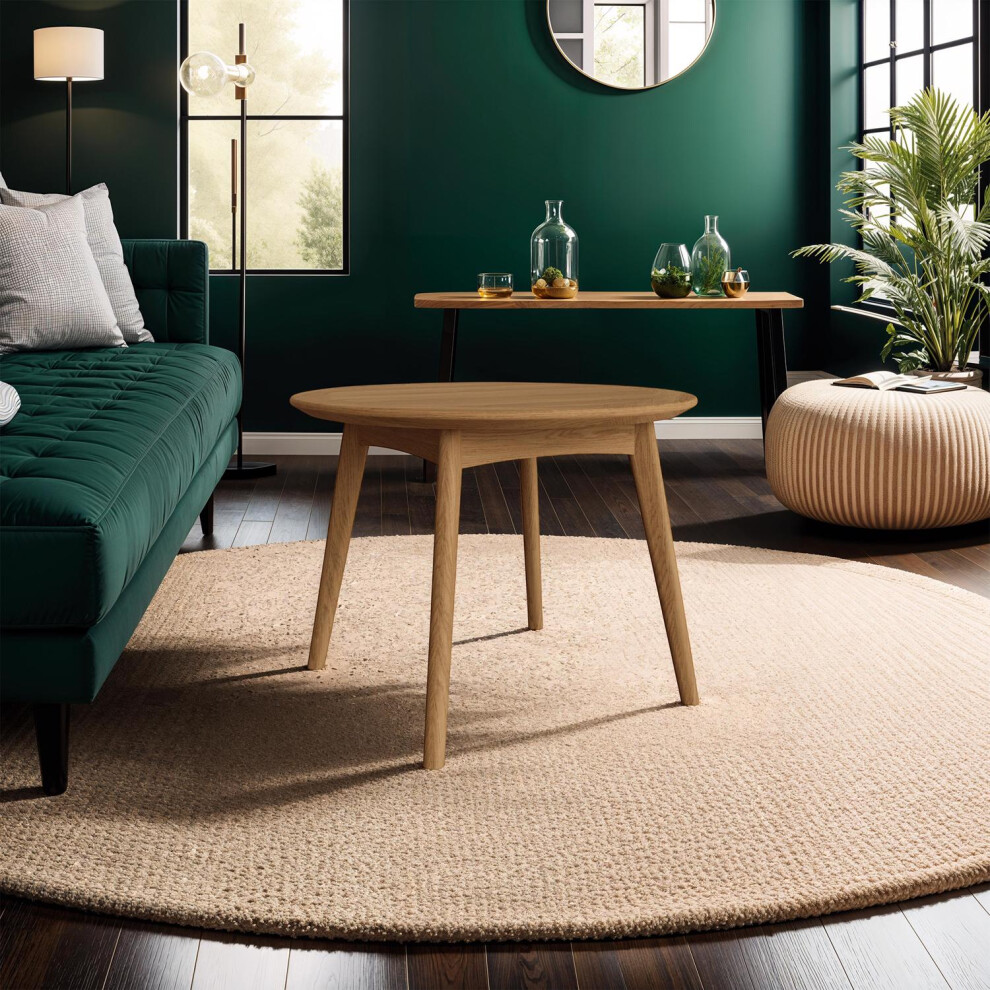 Solid Wooden Coffee Table Natural Ash Wood Storage Round Furniture