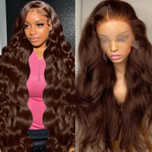 13x6 Chocolate Brown Lace Front Wig Human Hair HD Transparent Body Wave Lace Front Wigs Human Hair Pre Plucked Glueless Frontal Brown Wig Human Hair 1
