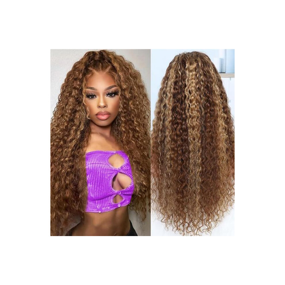 Cfaimity Unisex 13X6 Highlight Ombre Lace Front Wigs Human Hair P4/27 Honey Blonde Lace Frontal Wigs Human Hair 180 Density Colored Deep Curly Hd Lace Front Wigs Huma