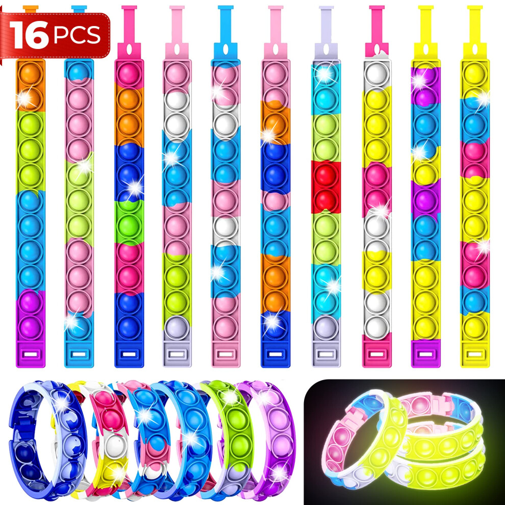 Lot De 16 Bracelets Phosphorescents, Jouet Pop-It, Arc-En-Ciel, Cadeaux De F Te, Ensemble De Bracelets, Bulles, Pack Sensoriel, Enfants De 5, 8 E-image