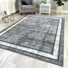 (Grey Sketch Border, 200x290 cm (78"x114")) Modern Style Large Rugs High Quality Carpet Rug