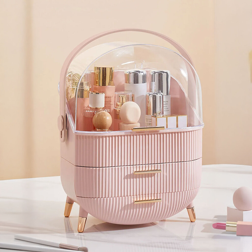 (Pink) Neo Three Layer Cosmetic Makeup Vanity Beauty Storage Organiser Skincare Display Box Case Holder
