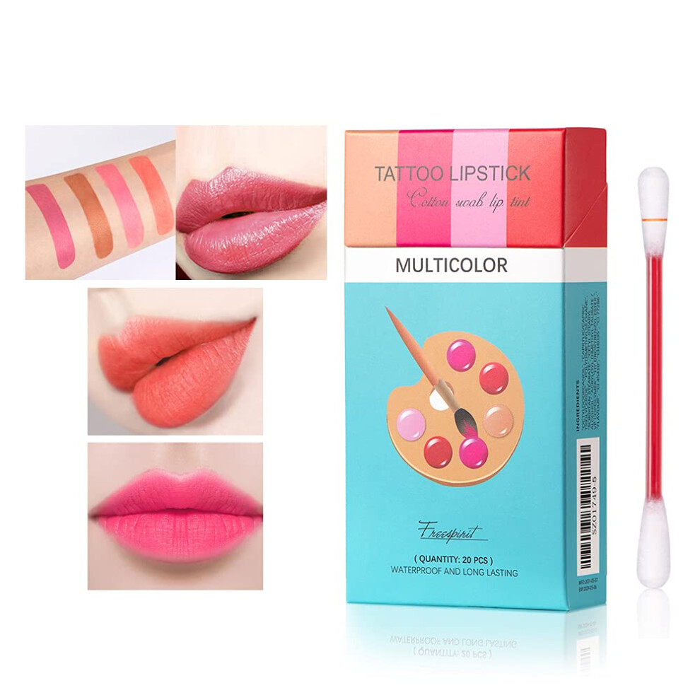 Lakerain 20 Pieces/Box Cigarette Lipstick Cotton Swab Lipstick Durable Waterproof Liquid Non-Stick Tattoo Lipstick Portable Lip Tint (05 Mixed)