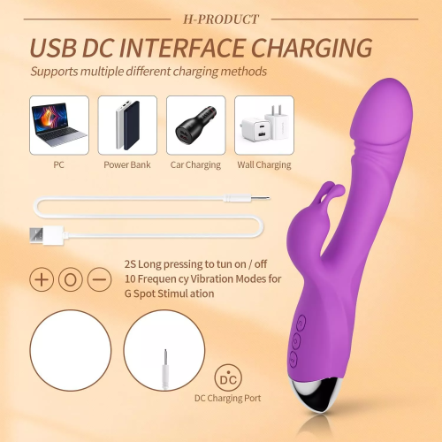 Rechargeable Rabbit Vibrator G-Spot Dildo Massager Waterproof Silent 1