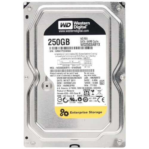 Western Digital 250 GB, 7200 U/min, 64 MB Cache, SATA 3 Gbit/s ? RE4 ? WD2503ABYX