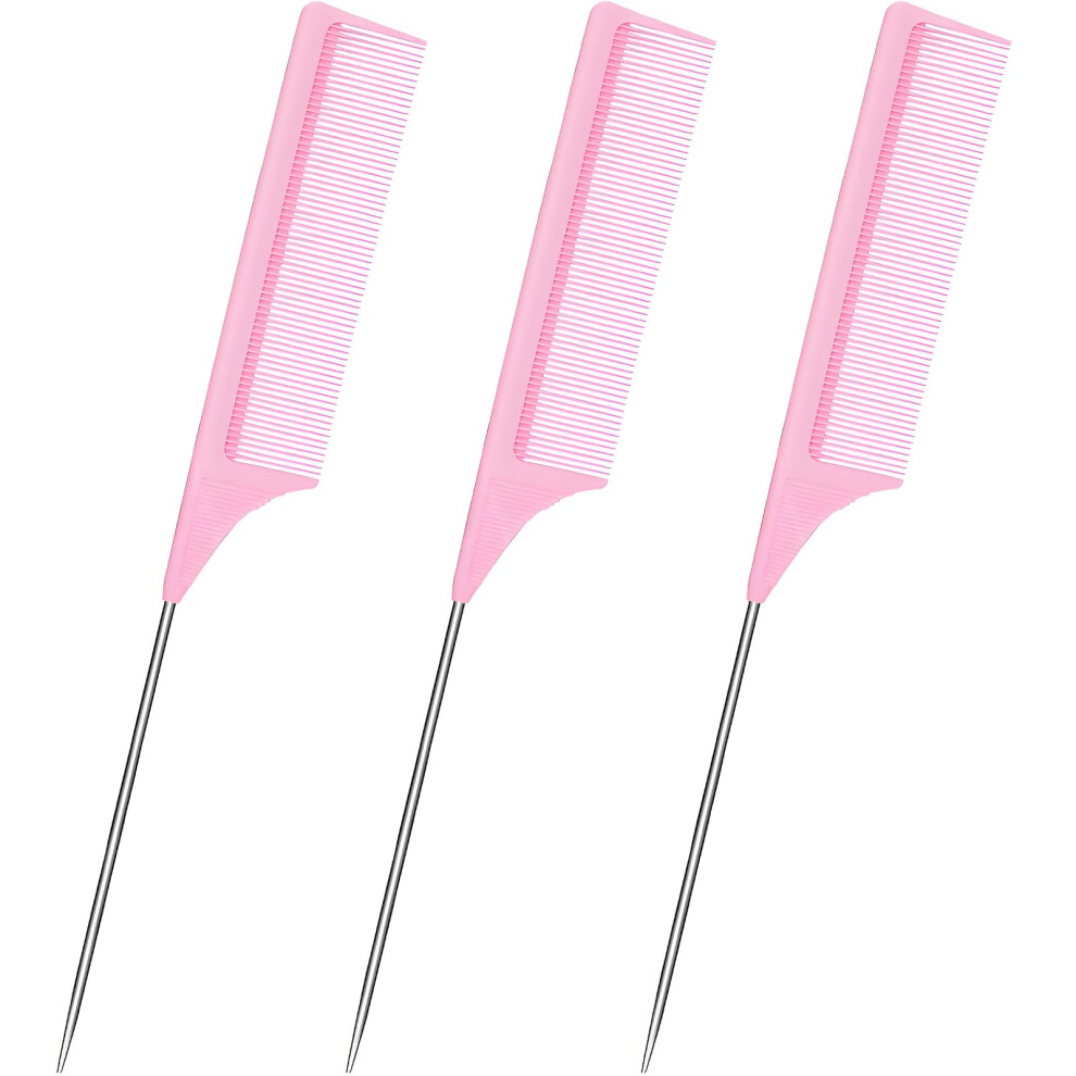 Grimson Unisex Not,Specified 3 Pack Hair Rat Tail Combs Set Parting Rattail Teasing Fine Tooth Comb Metal Hair Pick Detangling Heat Resistant Carbon Fiber Teasing Comb And St