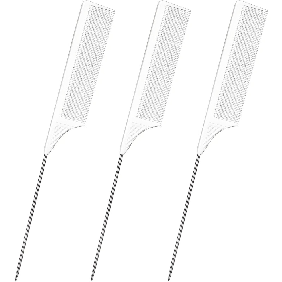 Grimson Unisex 3 Pack Hair Rat Tail Combs Set Parting Rattail Teasing Fine Tooth Comb Metal Hair Pick Detangling Heat Resistant Carbon Fiber Teasing Comb And St