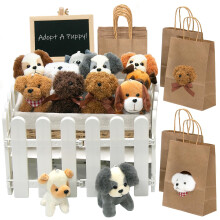 35Pcs Adopt A Puppy Party Favors Mini Stuffed Animals Set Includes 12inch rattan frame 12 Pcs Mini Plush Dogs 12 Gift Bags White Plastic Fence Mini Ch