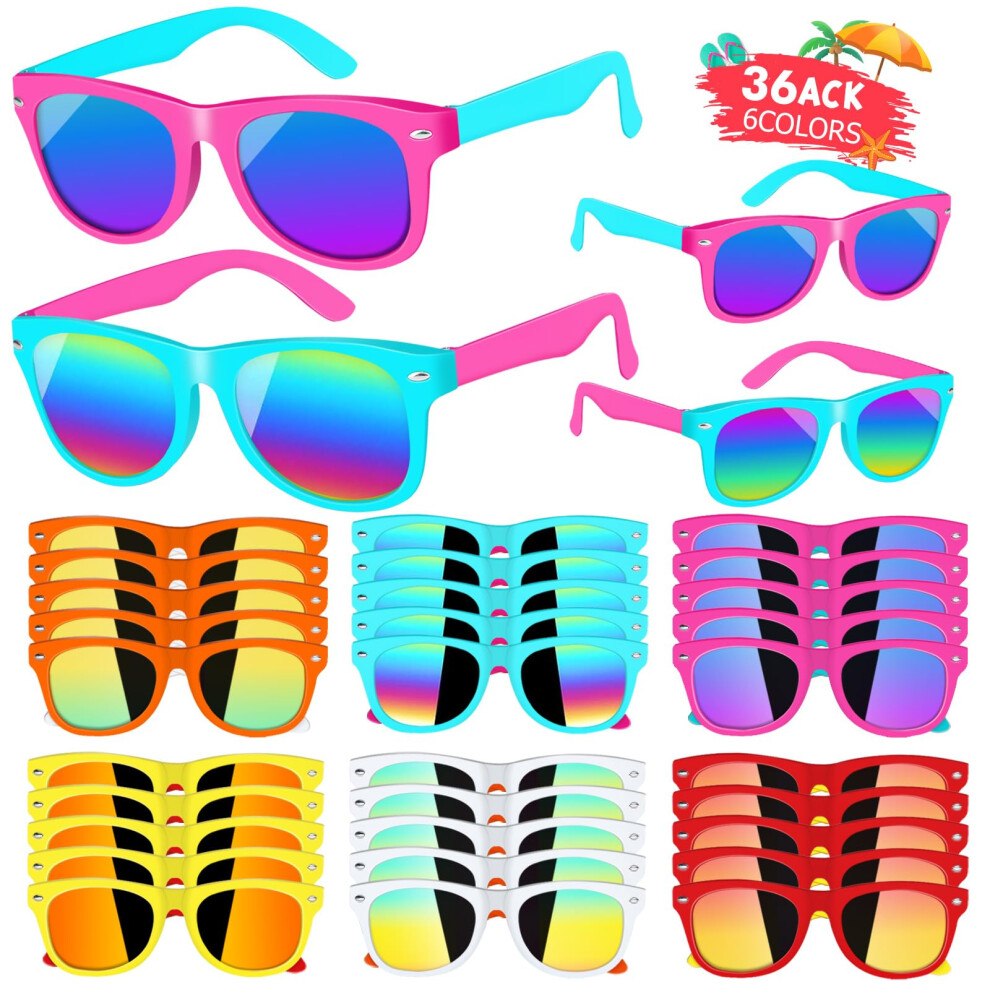 Hldgras 36 Pack Kids Sunglasses Bulk Kids Sunglasses Party Favor Neon Sunglasses With Uv400 Protection Boys Girls Age 3-8 Goody Bag Favors Beach Pool Birthday