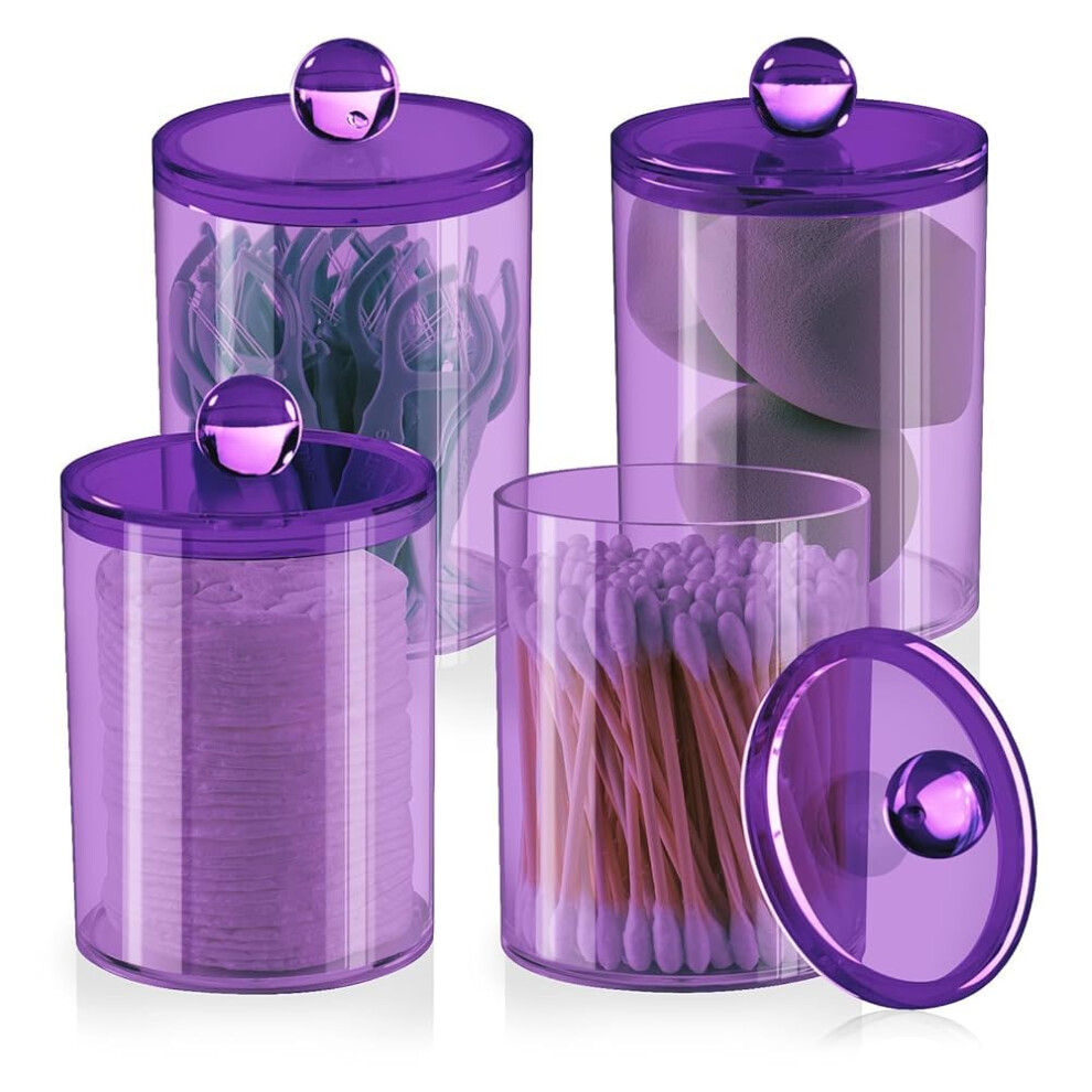 4 Pack Qtip Holder Apothecary Jars Cotton Ball Holder Dispenser Bathroom Jars With Lids Set For Cotton Round Cotton Swab 10Oz-12Oz Plastic Caniste 796647550038
