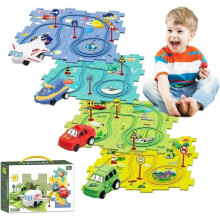 Sets 4in1 Puzzle Racer Kinder-Autorennbahn-Set 4 Themen-Puzzle-Rennbahn-Autorennbahn-Set Puzzle-Track-Auto-Spielset Puzzle-Rennstrecke Autorennbahn Vo
