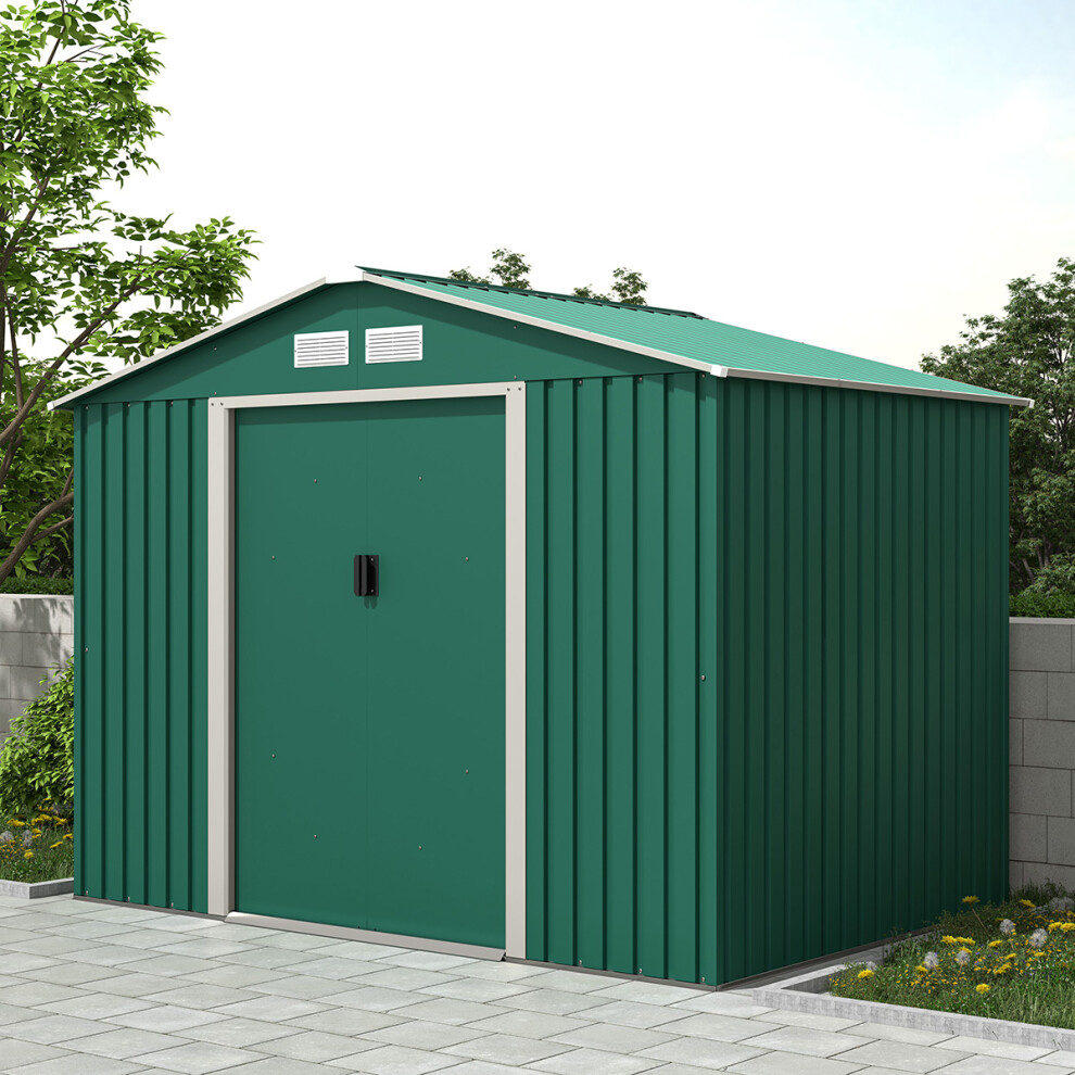 Charles Bentley 8Ft X 6Ft Dark Green Metal Garden Storage Shed Zinc Floor Frame
