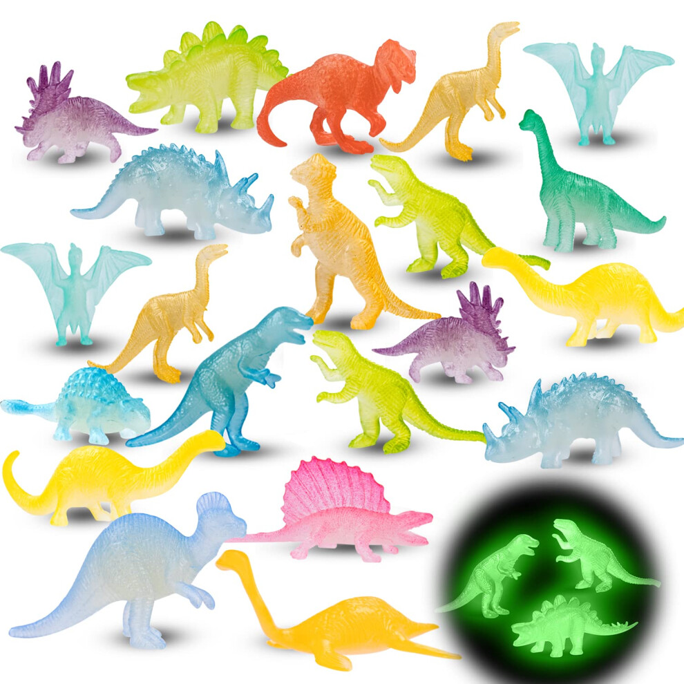 Lot de 48 mini figurines de dinosaures phosphorescentes pour f   te d'anniversaire, d   corations de cupcakes, sacs cadeaux, pinatas, prix de classe