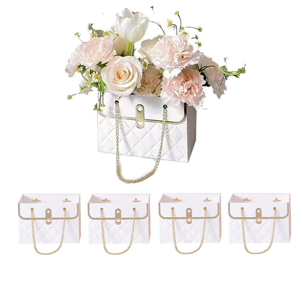 4 Sacchetti Di Carta Per Mazzi Di Fiori, Scatole Di Fiori Per Arrangiamenti, Sacchetti Regalo Di Fiori Di Carta Con Manici, Forniture Per Fioristi Per Matrimoni Festa Della Mamma (Bianco)-image