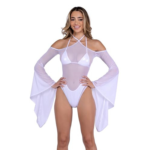 6497 - Sheer Mesh Romper med klokke?rmer