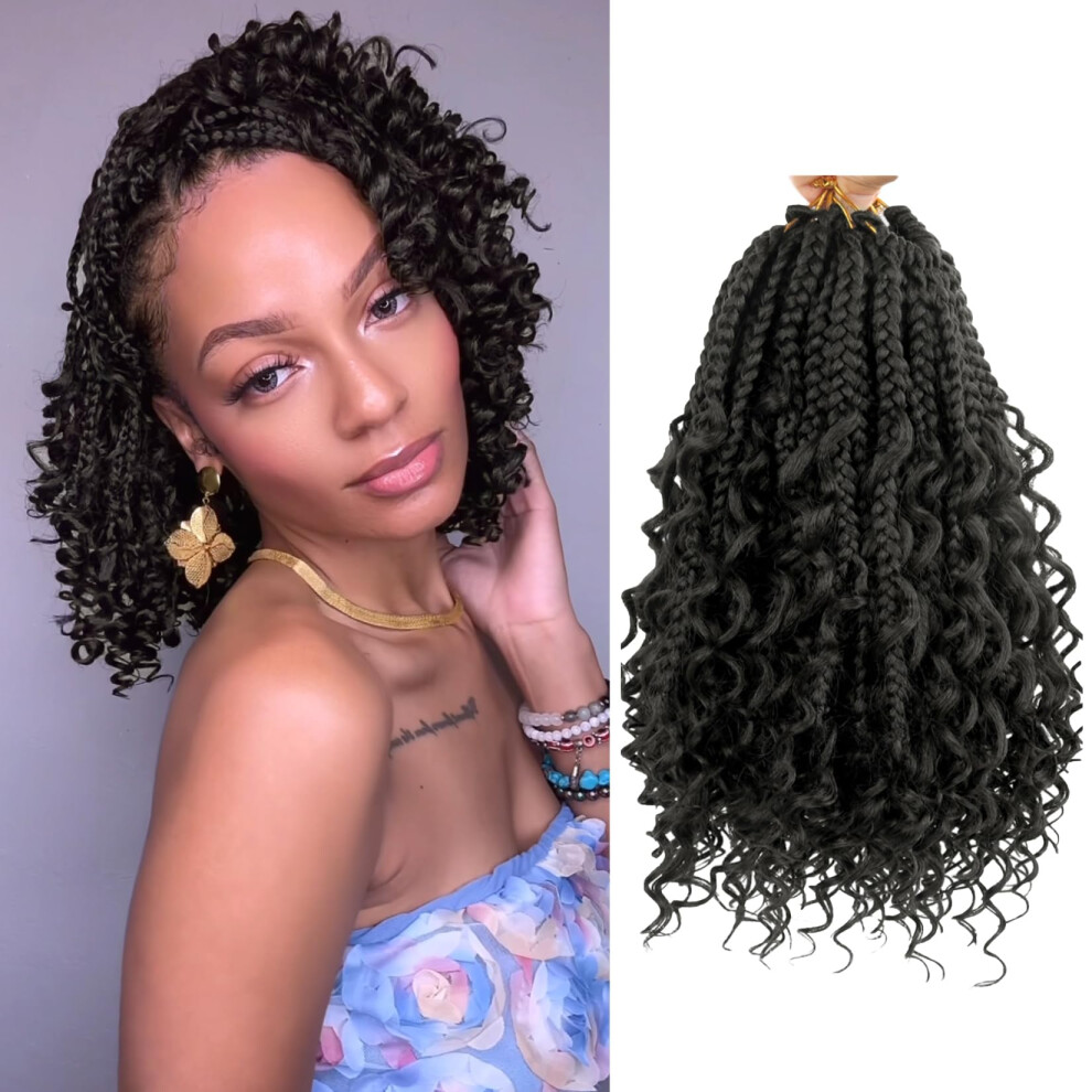 Julen 8 Packs Boho Box Crochet Braids Pre Looped With Curly Ends - 8 Inch Goddess Bohemian Box Braids Crochet Hair For Black Women Synthetic 3X Boho Braids