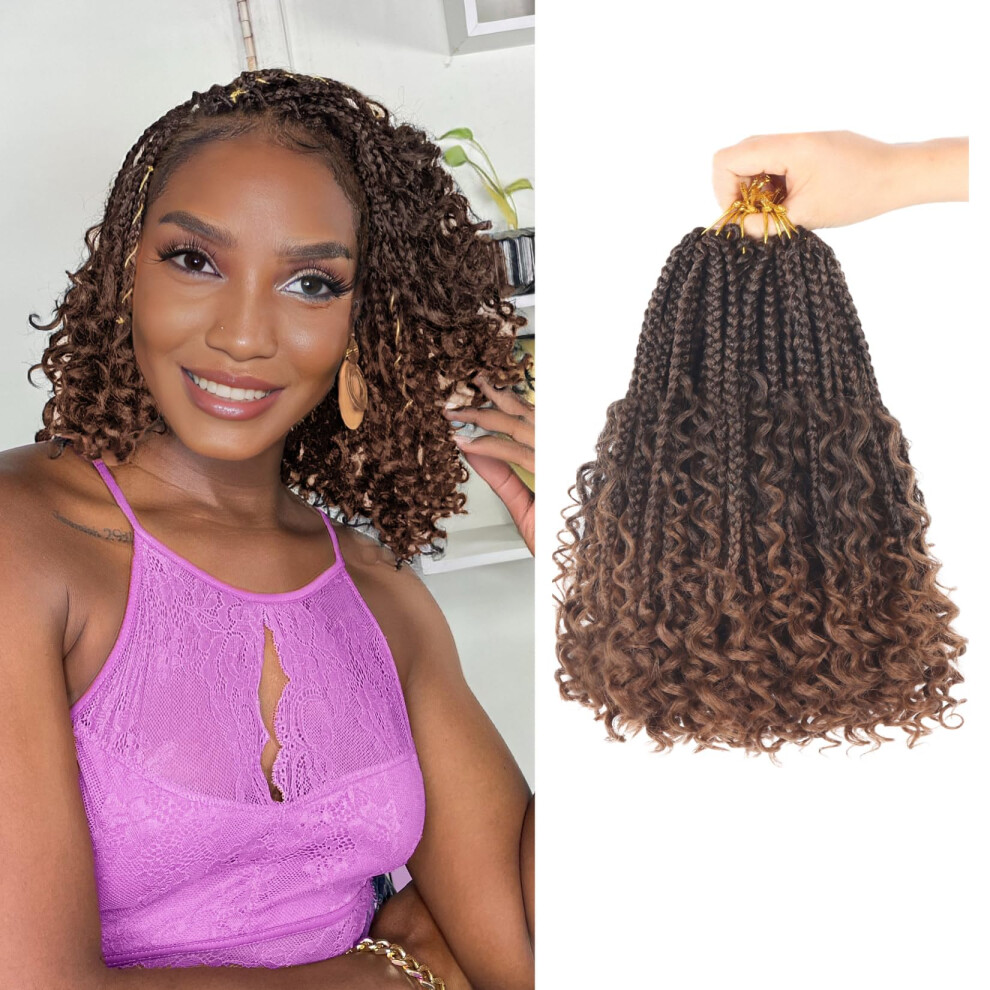 Julen 8 Packs Boho Crochet Box Braids With Curly Ends - 8 Inch Goddess Bohemian Box Braids Crochet Hair For Black Women 3X Crochet Braids Pre Looped Ombre B
