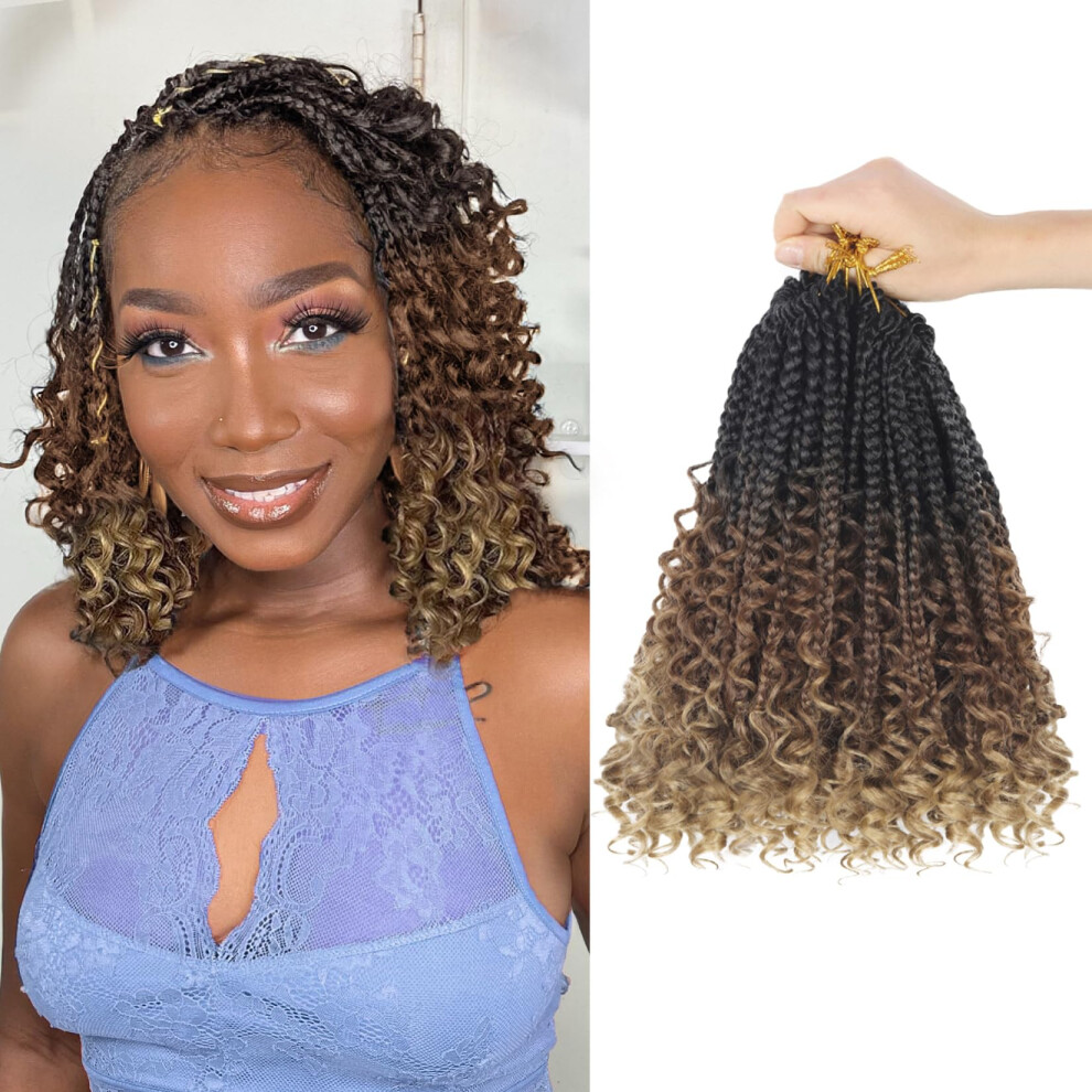 Julen 8 Packs Boho Crochet Box Braids With Curly Ends - 8 Inch Goddess Boho Box Braids Crochet Hair For Black Women 3X Boho Crochet Braids Pre Looped Ombre