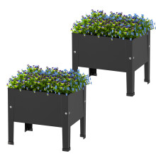 aboxoo Vaso Mini Nero da 14 Pollici con Piedi Letto da Giardino Elevato per Verdure Fiori Erbe 2PC