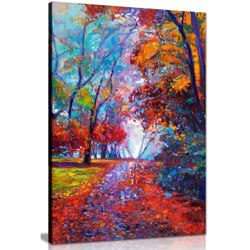 Impression sur toile abstraite contemporaine repr   sentant une for   t d'automne (45,7 x 30,5 cm)