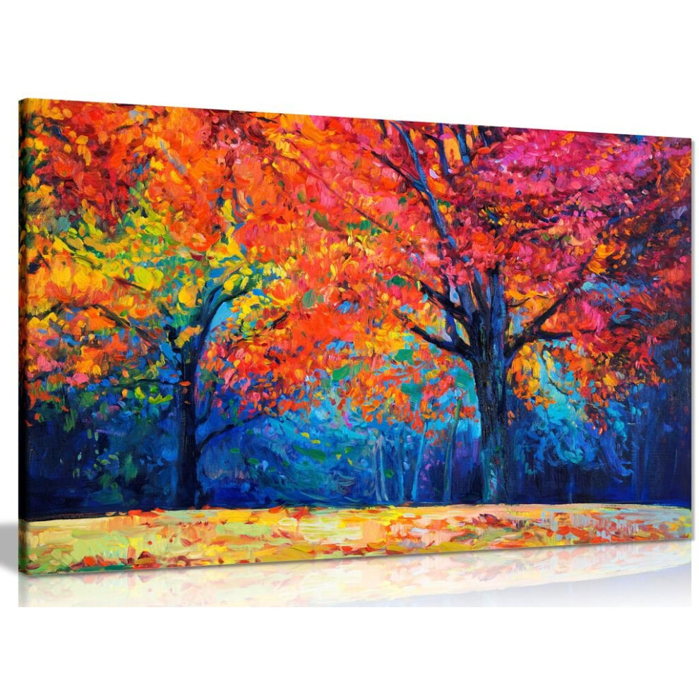 Impression sur toile d'une for   t d'automne color   e, peinture contemporaine abstraite (76 x 50 cm)