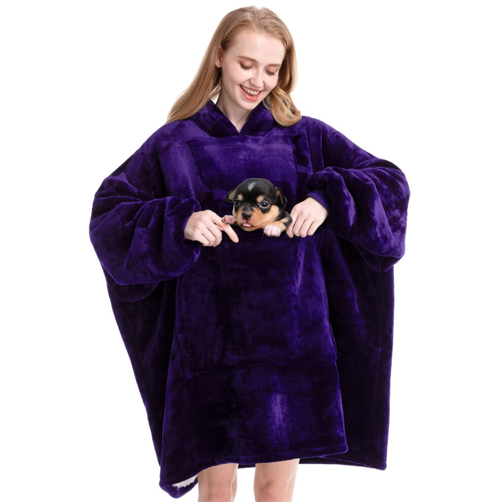 Aemilas Draagbare Deken Met Capuchon, Oversized Sherpa Sweatshirt Met Capuchon, Zak En Mouwen, Comfortabele Zachte, Warme Pluche Deken Met Capuch-image