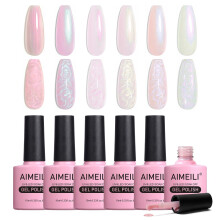 AIMEILI Verniz de Unhas Gel Pérola Sem Hema, Shimmer Mermaid, 6pcs de 10ml - Kit 43