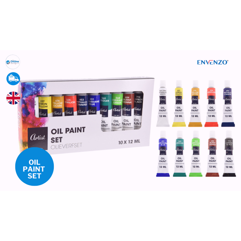 10 OIL PAINT TUBES X 12ML SET FOR ARTISTS ART CRAFTS SCHOOL ART CLASSES - NEW