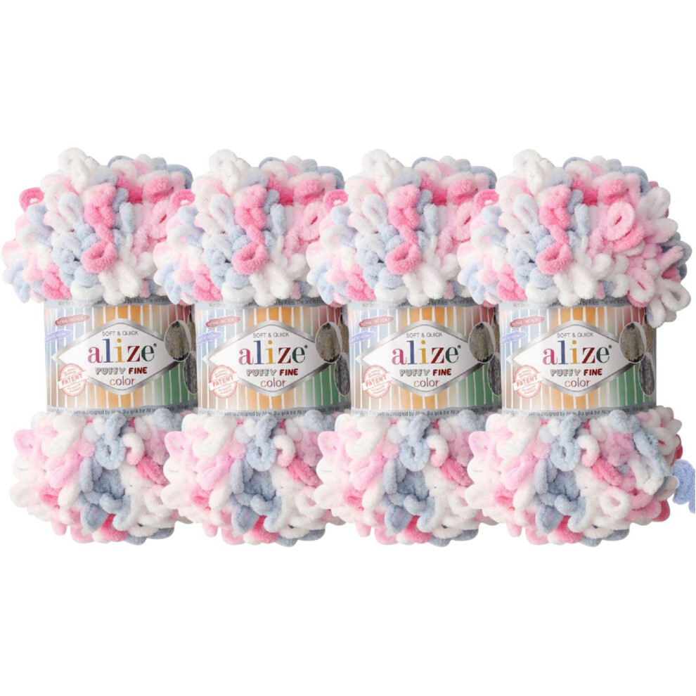 Aliz Alize Puffy Fine Color Baby Blanket Small Loop 100% Micropolyester Soft Yarn Lot Of 4Skn 400Gr 64Yds (5945)