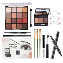 Kit trucco tutto in uno per ragazze - Palette di ombretti nude da 16 colori, 3 pennelli per il trucco, matita eyeliner waterproof, polvere per so