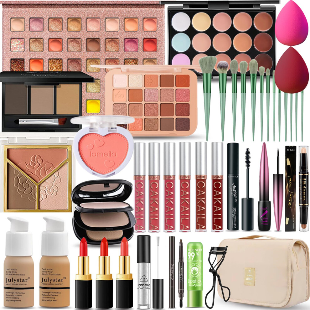 Shelakin All In One Makeup Kit For Women Full Kit Professional Travel Makeup Kit For Women & Teens Foundation Eyeshadow Lipstick Brow Pencil Eyeliner Contour