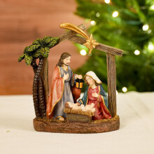 Juego de Natividad Alupssuc para Decoración Navideña Interior, Figuras Pintadas a Mano con Pesebre
