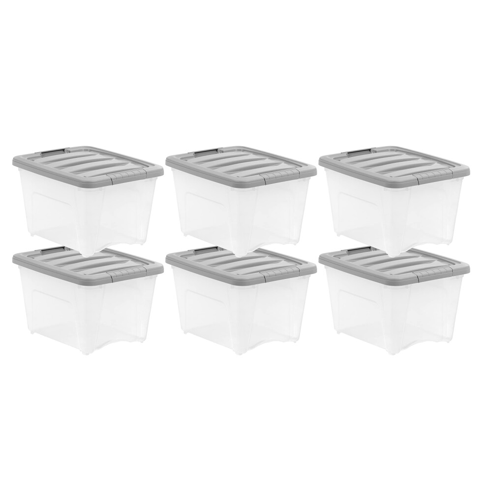 Amazon Basics Plastic Storage Bins with Lids  Stackable  19 Quart  Clear/Grey  Set of 6