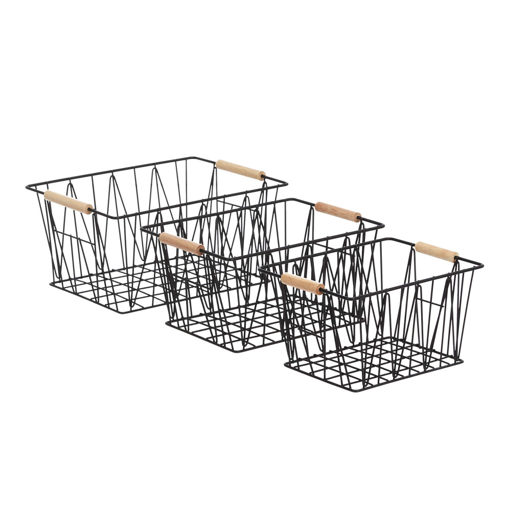 Amazon Basics Rectangular Wire Storage Baskets Set of 3 Standard Black