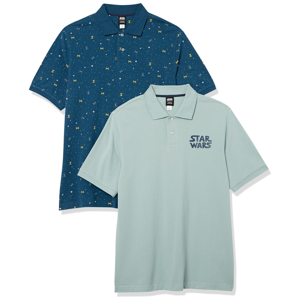 Lot De 2 Polos En Coton Piqu Coupe Classique Disney Marvel Pour Homme, Amazon Essentials, Logo Star Wars, Taille L-image
